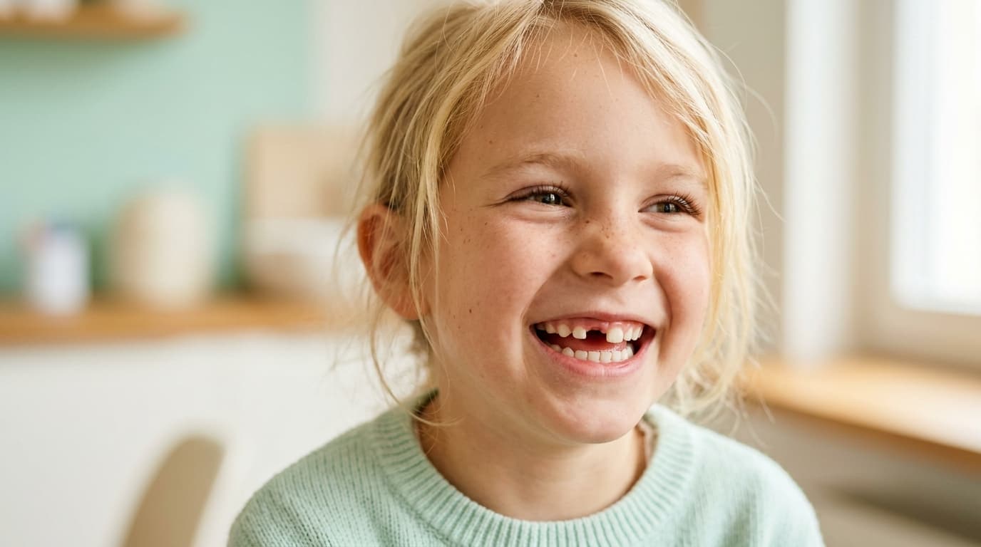 Kinderzahnheilkunde München — lachendes Kind mit Milchzahnlücke