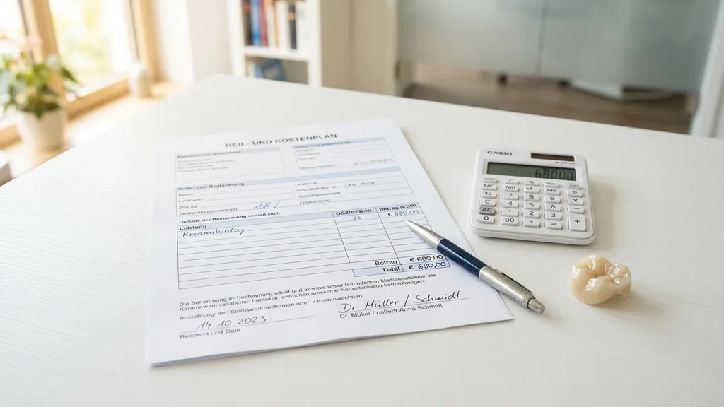 Transparente Kostenplanung für Keramik-Inlays — Heil- und Kostenplan, Rechner und Keramik-Inlay Muster