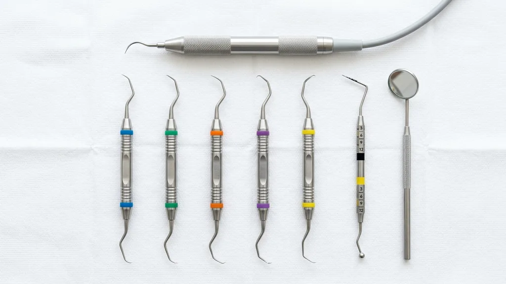 Parodontitis-Behandlungsinstrumente — Ultraschallscaler, Gracey-Küretten und Parodontalsonde