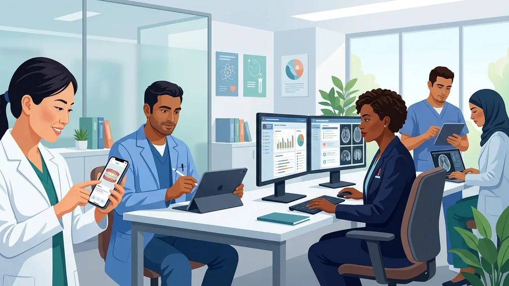 Diverse medical professionals using PatientNotes on various devices for documentation