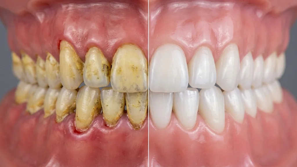Zähne vorher und nachher: Ergebnis einer professionellen Zahnreinigung
