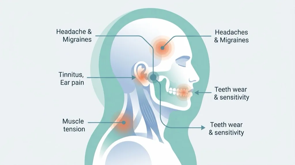 CMD-Zusammenhang: Kiefer, Nacken und Kopfschmerzen bei Bruxismus