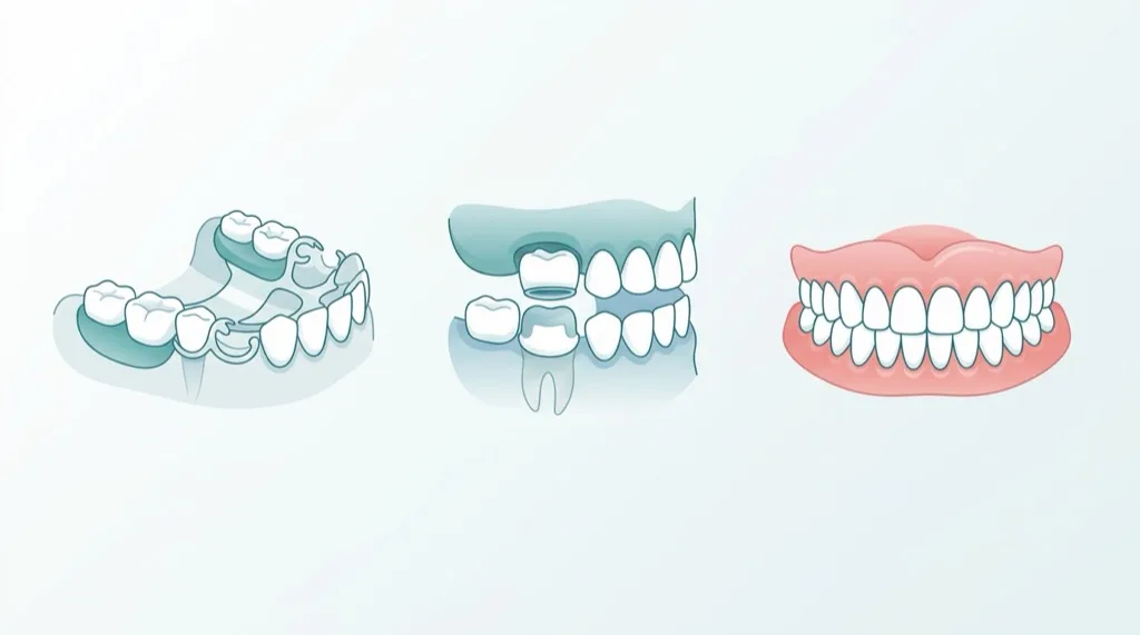 Drei Prothesenarten: Teilprothese, Teleskopprothese und Vollprothese